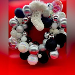 Silver, Black &White Wreath. Doesn’t have to be Christmas, stocking is removable